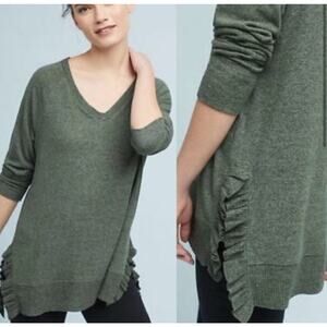 Anthropologie Postage Stamp Womens Long Sleeve Ruffle V-Neck Sweater, Size Small